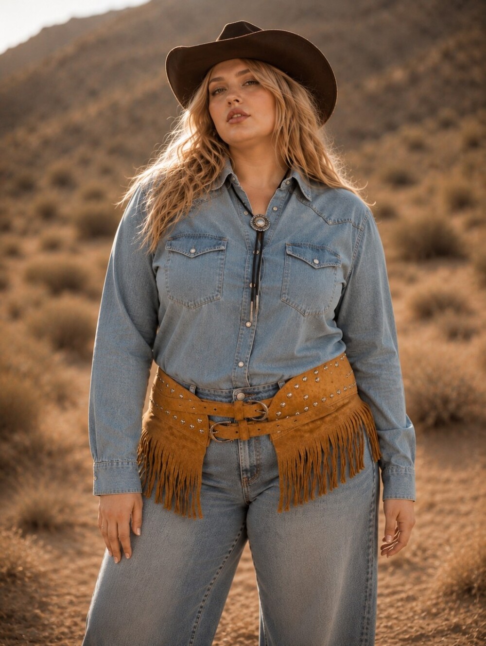 NEW Boho Western Tan Fringe Studded  Faux Suede Waist Belt L/XL